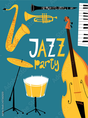 Retro style vector jazz party poster or invitation. 