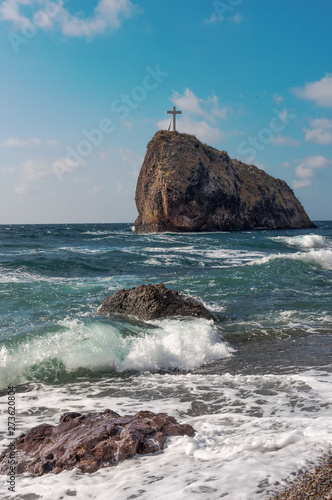 Rock of the Holy Appearance, Jasper Beach, Cape Fiolent, Sevastopol, Crimea, Russia photo