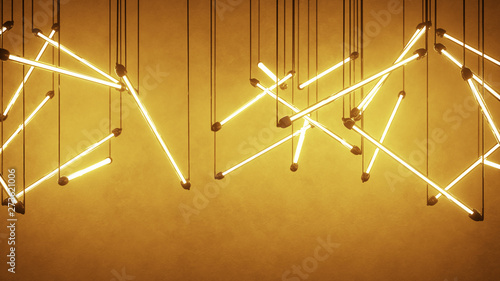 Orange fluorescent light bulbs hanging 3D render illustration