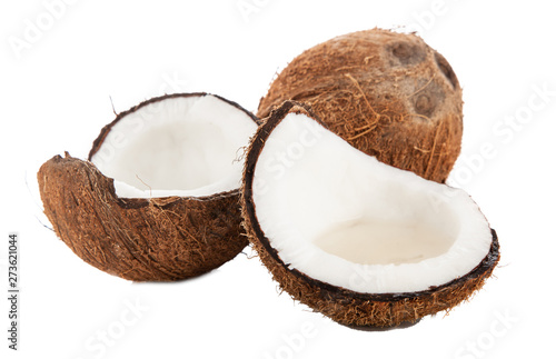 Cracked coconut isolated on white background