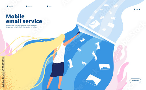 Mobile email service. Phone newsletter inbox verification spam filtering virus protection mailbox marketing mail safety vector concept. Letter email spam, protect mailbox from spam illustration
