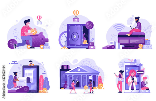 Online Banking and Payment Services Flat Illustrations