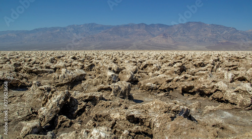 Fascinating landscape, mountains, blue sky - the mystical Devil's golf course, Death Valley National Park