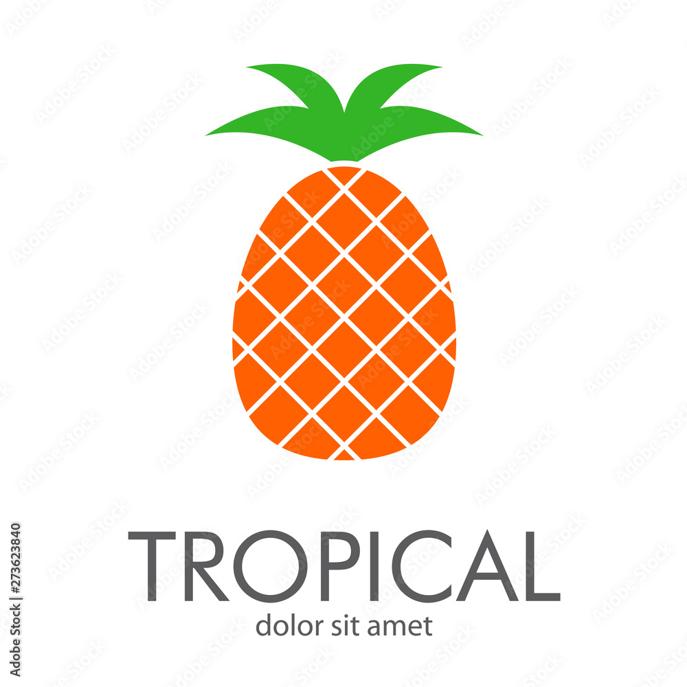 Logotipo abstracto con texto TROPICAL con piña en naranja y verde Logotipo abstracto con texto TROPICAL con piña en naranja y verde
