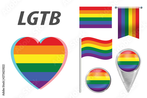 Set of LGBT related symbols in rainbow colors. Pride, freedom flags, heart, pointer, button, waving and hanging flag. LGBT collection of symbols, icons and logos with rainbow. Vector illustration Free Download Set of LGBT related symbols in rainbow colors. Pride, freedom flags, heart, pointer, button, waving and hanging flag. LGBT collection of symbols, icons and logos with rainbow. Vector illustration - GFXLoad