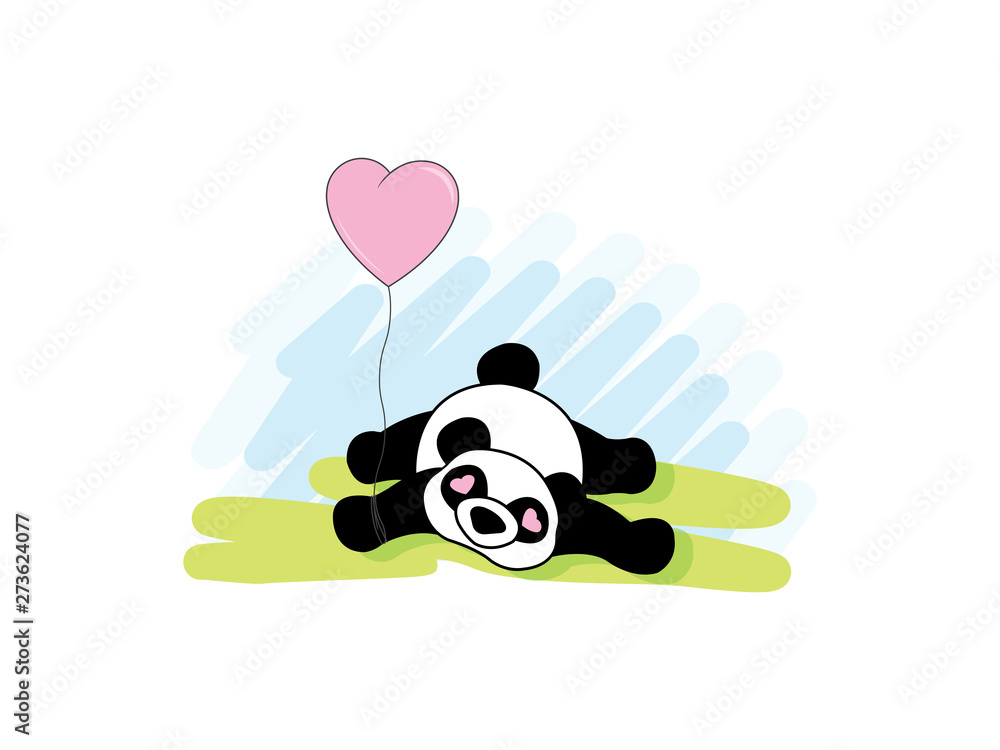 Panda with heart shaped balloon in hand Panda with heart shaped balloon in hand