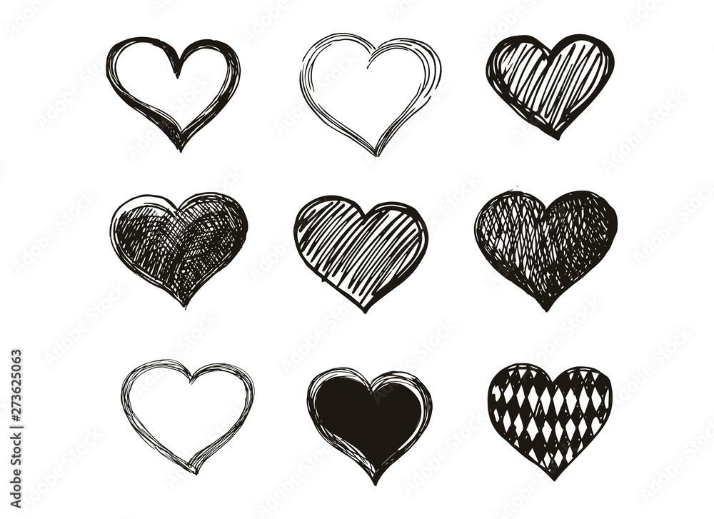 Hand drawn hearts. Valentine's day. Vector illustration of red hearts. Hand drawn hearts. Valentine's day. Vector illustration of red hearts.