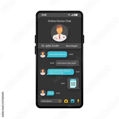 Online doctor chatting smartphone interface vector template