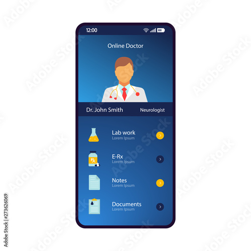 Online doctor profile smartphone interface vector template