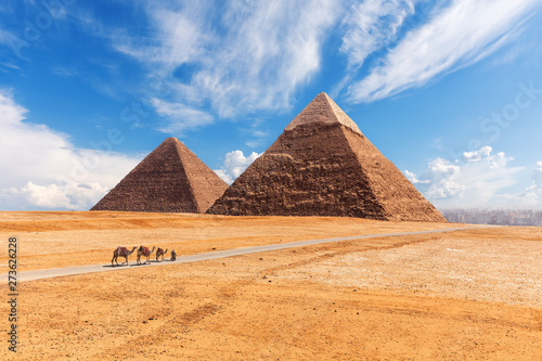 The Giza Pyramids in the desert  sunny day scenery