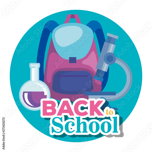 backpack with erlenmeyer flask and microscope suppies photo