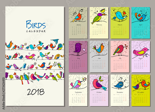 Birds family, calendar 2018 design