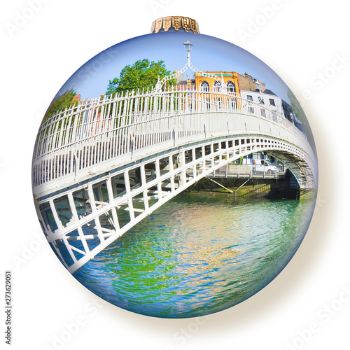 Photography The most famous bridge in Dublin called Half penny bridge in Christmas ball co