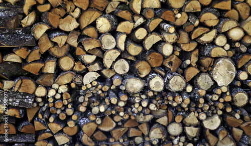 Stacked logs wood