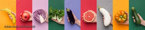 Panel kuchenny z motywem Nine different backgrounds with fruits and vegetables
