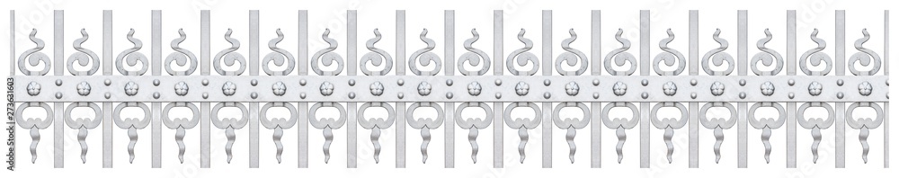 Old wrought iron grating with floral decorations - seamless pattern on white background for easy selection Old wrought iron grating with floral decorations - seamless pattern on white background for easy selection