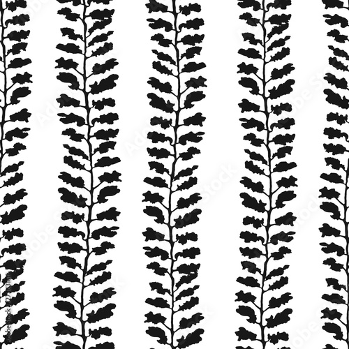 Vector seamless background with hand drawn illustration of herbs, or plants black on white field. Can be used for wallpaper, pattern fills, web page, surface textures, textile print, wrapping paper