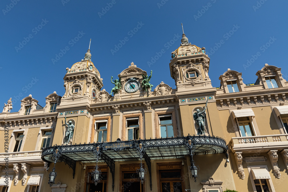 Casino building facade in a sunny summer day in Monte Carlo, Monaco.
