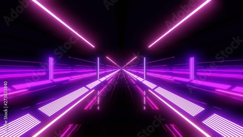multi color light tunnel with purple lights and reflections