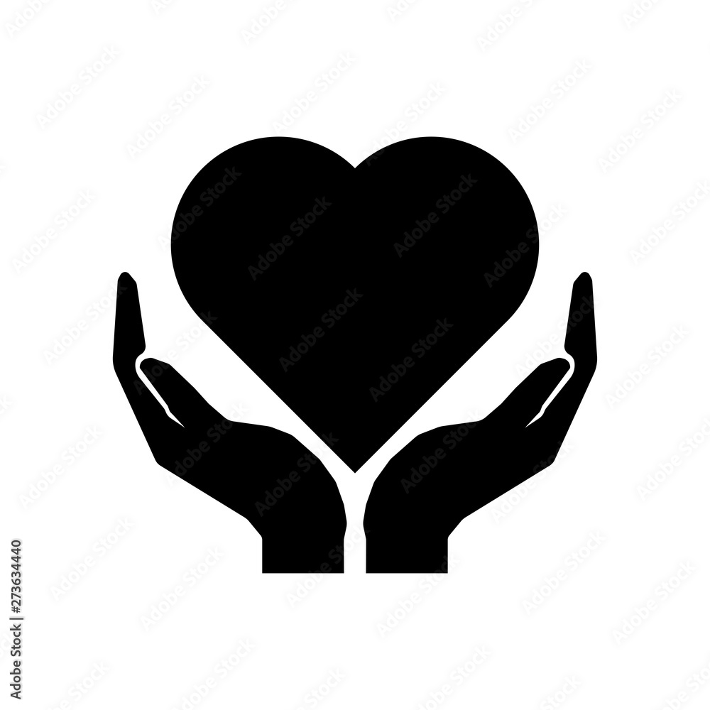 Take care heart sign. Hand and heart sign. Black sign Take care heart sign. Hand and heart sign. Black sign