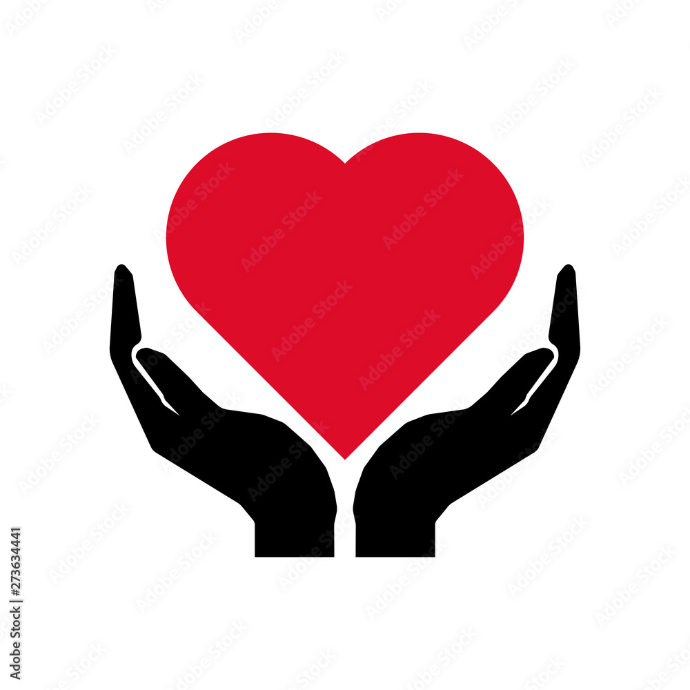 Take care heart sign. Hands hugging a heart sign. Red heart Take care heart sign. Hands hugging a heart sign. Red heart