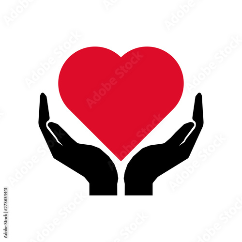 Take care heart sign. Hands hugging a heart sign. Red heart