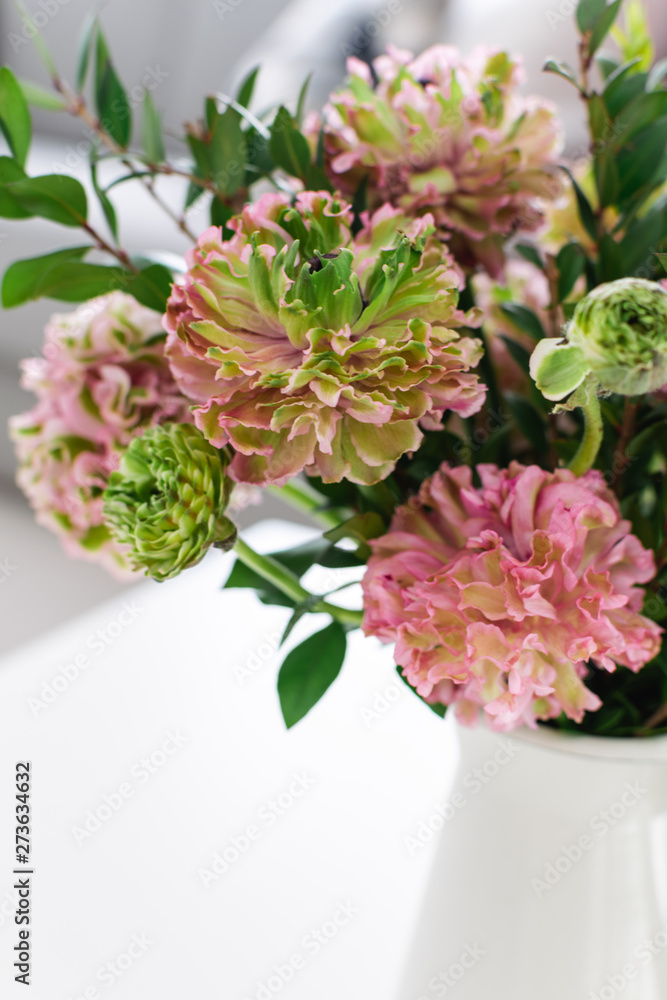 Bouquet of beautiful pink and green ranunculus flowers Bouquet of beautiful pink and green ranunculus flowers
