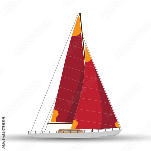 Sailboat with red sails on ...