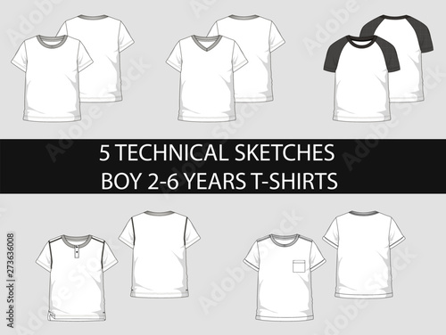 Fashion technical sketches boy 2-6 years t-shirts with short sleeve