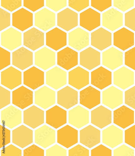 Honeycomb seamless pattern design in color. Honeycomb grid vector colorful pattern in yellow and orange.