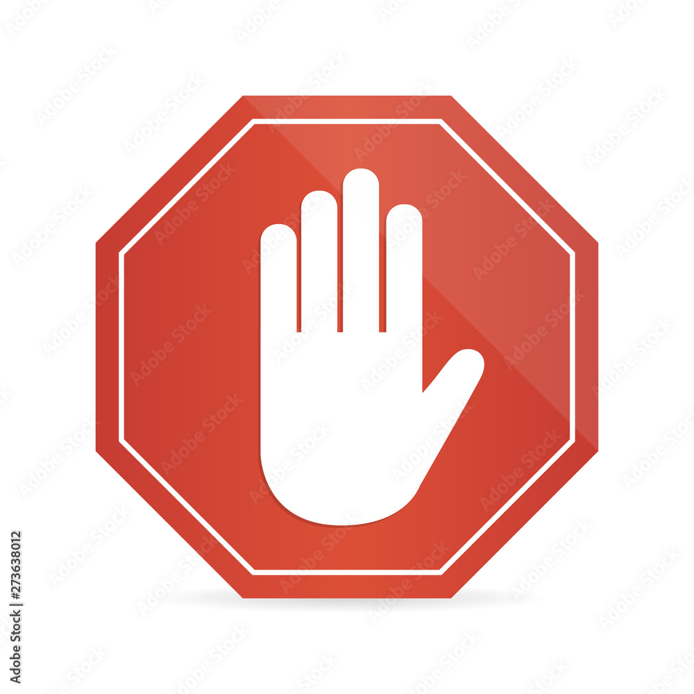 No entry hand sign on white background with shadow No entry hand sign on white background with shadow