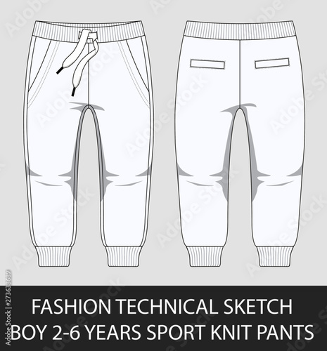 Fashion technical sketch boy 2-6 years sport knit pants