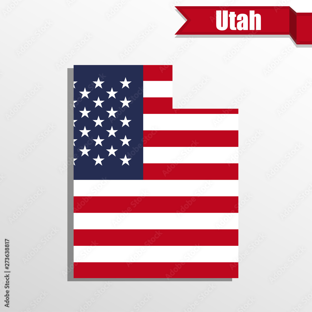 Fototapeta premium Utah State map with US flag inside and ribbon
