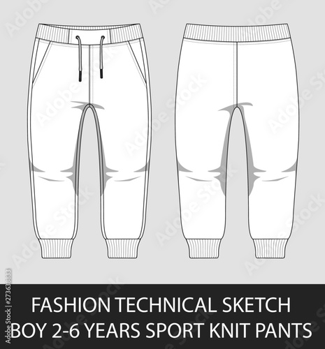 Fashion technical sketch boy 2-6 years sport knit pants