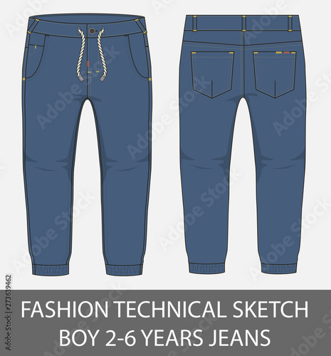 Fashion technical sketch boy 2-6 years jeans
