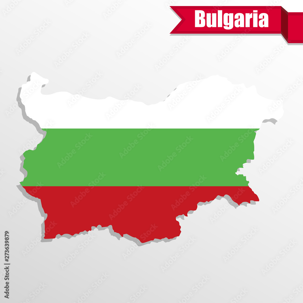 Bulgaria map with flag inside and ribbon Bulgaria map with flag inside and ribbon