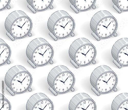 Alarm clocks seamless background, timer, deadline hurry and wake up concept, vector wallpaper or web site background.