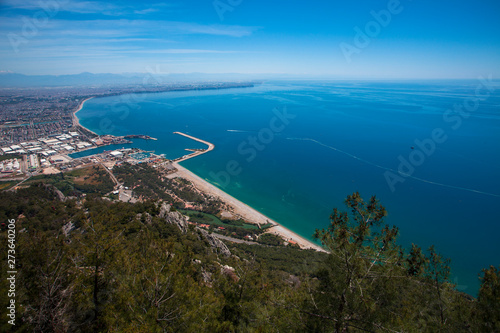 Beautiful view of the Mediterranean Sea, mountains and forest. Turkey, Antalya