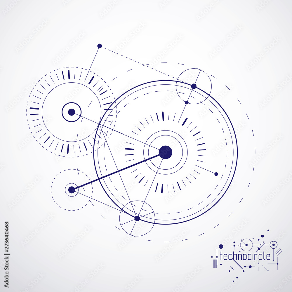 Technical plan, abstract engineering draft for use in graphic and web design. Vector drawing of industrial system created with lines and circles. Technical plan, abstract engineering draft for use in graphic and web design. Vector drawing of industrial system created with lines and circles.