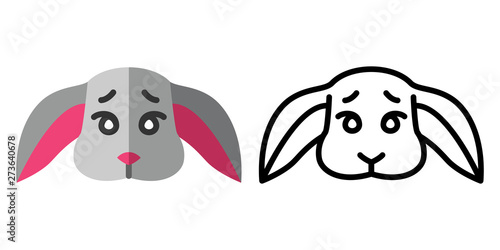 Set of icons - logos in linear and flat style The head of a cute rabbit. Vector illustration