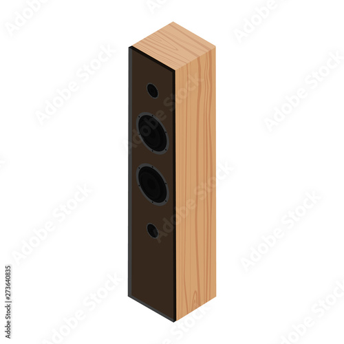 Black acoustic speakers, loudspeakers isolated on white background isometric view