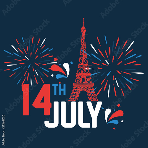 eiffel tower with fireworks to14th july holiday