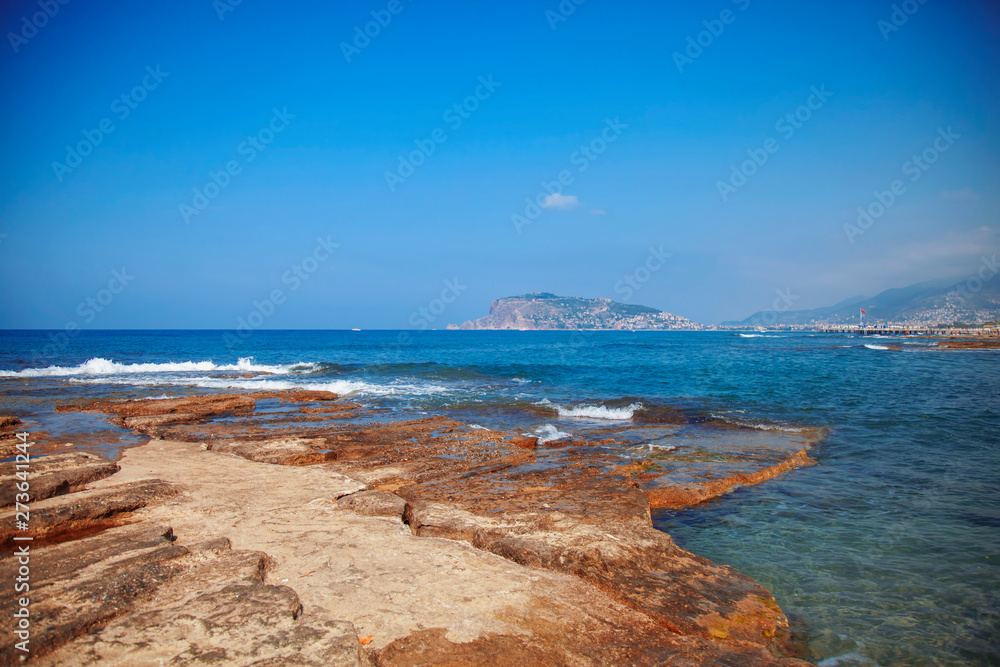 Landscape of Mediterranean Sea and Alanya peninsula. Best places of Antalya, Turkey.