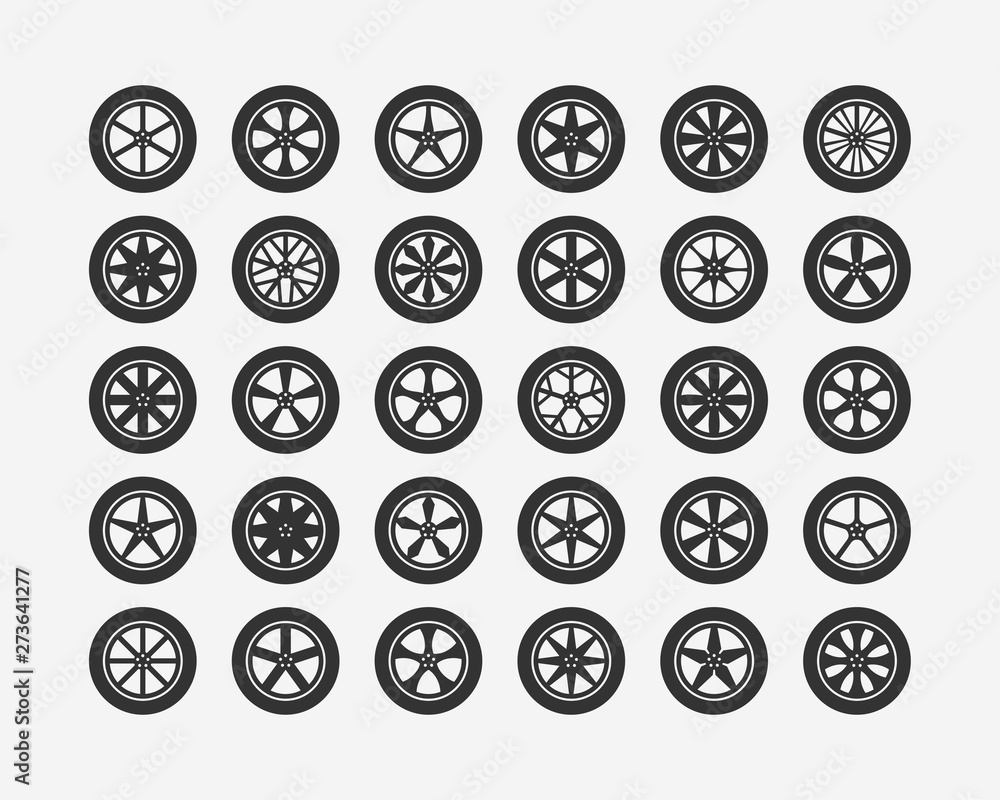 Set tires and wheels. Disc wheel car icon vector. Set tires and wheels. Disc wheel car icon vector.