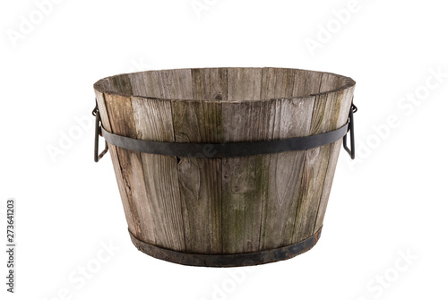 Vintage wooden flowerpot isolated on white background with clipping path