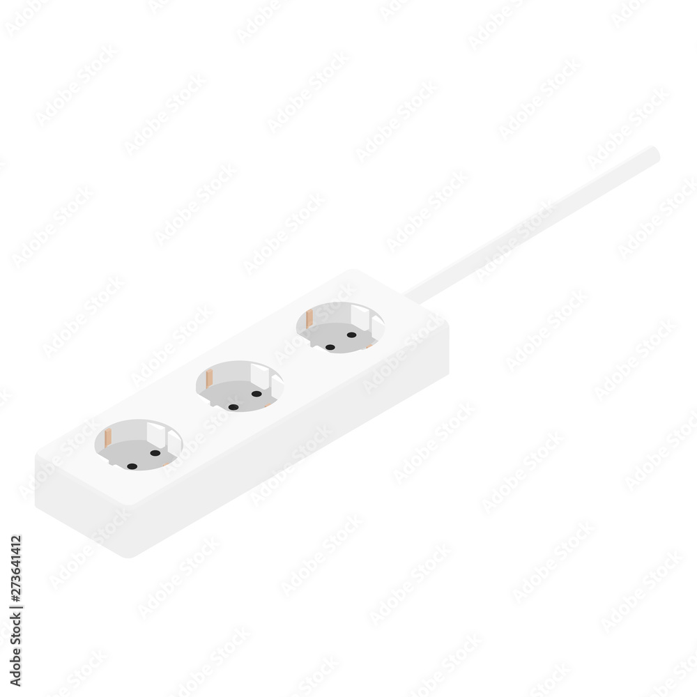 White electric extension cord isometric view isolated on white background