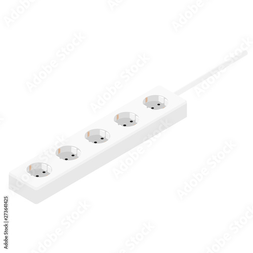 White electric extension cord isometric view isolated on white background