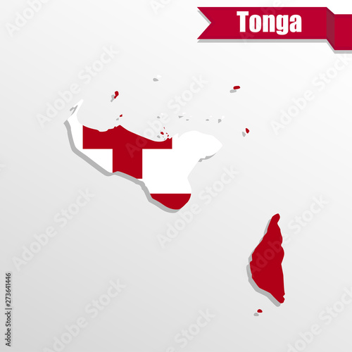 Tonga map with flag inside and ribbon photo