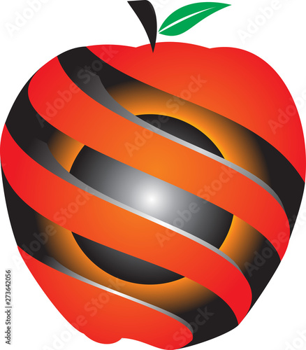 3D apple design logo with red vector and with a ball inside. vector design