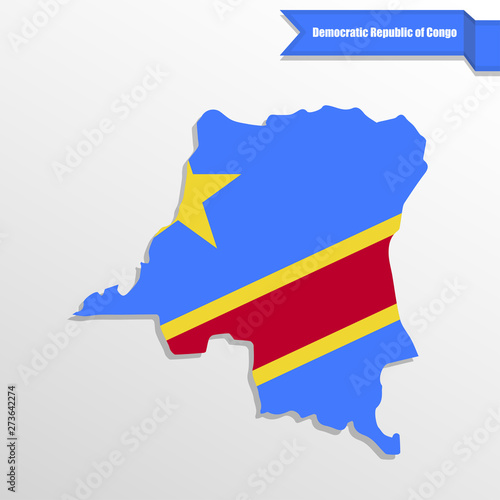 Democratic Repuplic of Congo map with flag inside and ribbon photo